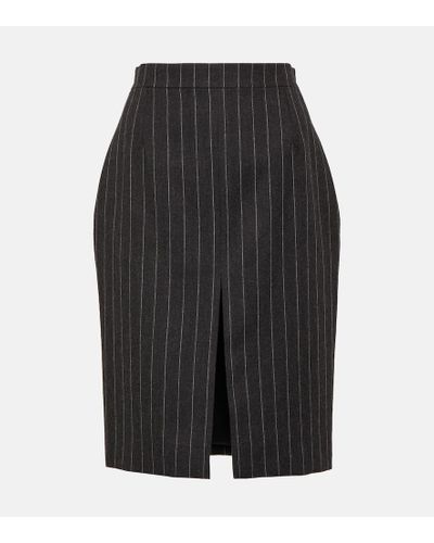 Saint Laurent Pinstripe Wool Pencil Skirt - Black