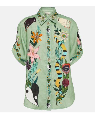 ALÉMAIS Camisa Meagan de lino estampada - Verde