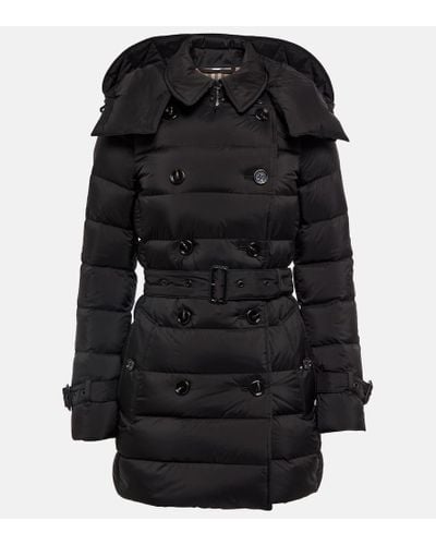 Burberry Hooded Belted Double-breasted Quilted Shell Down Coat - Black