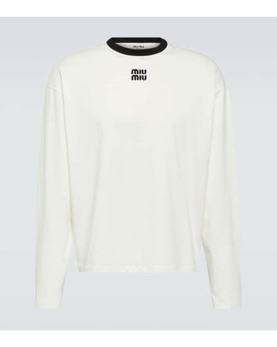 Miu Miu Top in jersey di cotone con logo - Bianco