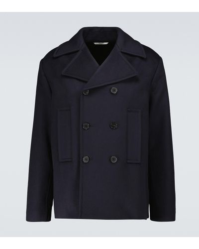 Valentino Double-breasted Wool Peacoat - Blue