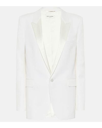 Saint Laurent Tuxedo Jacket In Grain De Poudre - White