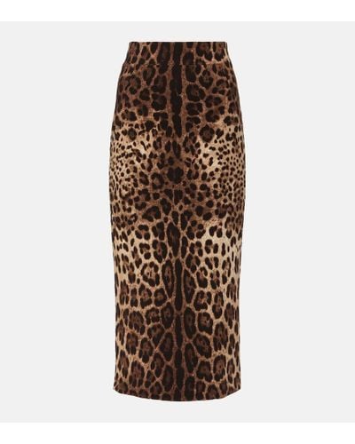 Dolce & Gabbana Falda tubo de lana estampada - Marrón