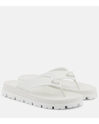 Prada Leather-trimmed Thong Sandals - White