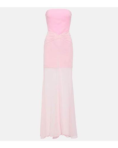 David Koma Tulle-trimmed Ruched Bustier Gown - Pink
