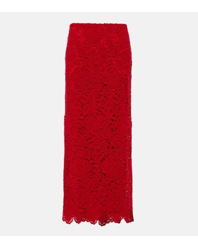 Valentino Falda larga de encaje de mezcla de lana - Rojo
