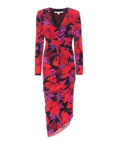 Veronica Beard Alvaro Floral-print Asymmetric Ruched Dress - Red
