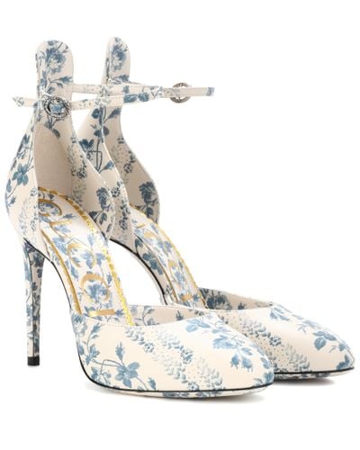 Gucci Floral-printed Leather Court Shoes - Blue