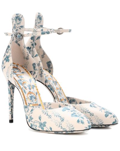 Gucci Zapatos de tacón de piel con estampado floral - Azul