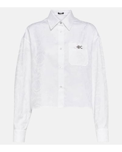 Versace Camisa cropped Barocco de algodon - Blanco