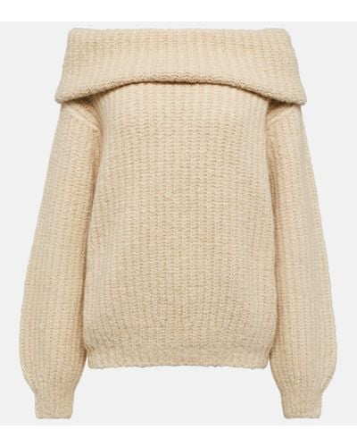 Loro Piana Off-shoulder Ribbed-knit Cashmere Jumper - Natural
