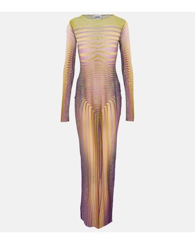 Jean Paul Gaultier The Green Body Morphing Stripe Long Sleeve Tulle Maxi Dress - Multicolor