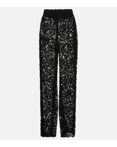 Saint Laurent Pantalones de encaje guipure - Negro