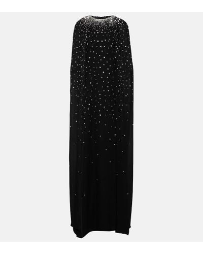 Monique Lhuillier Caped Crystal-embellished Silk Gown - Black