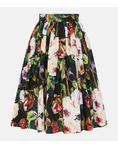Dolce & Gabbana Printed Cotton Midi Skirt - Green
