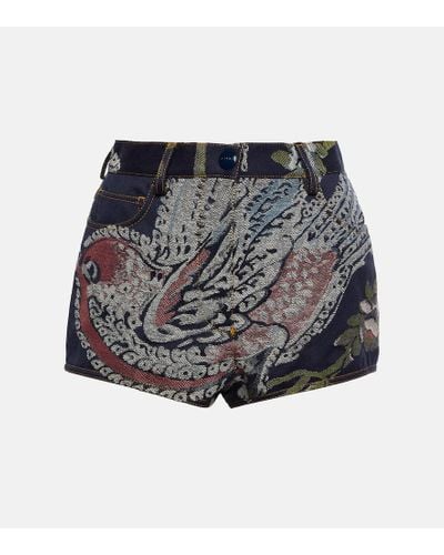 Etro Embroidered High-rise Denim Shorts - Gray