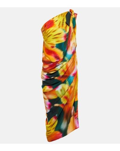 Dries Van Noten One-shoulder Draped Floral Midi Dress - Multicolor