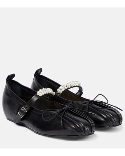 Simone Rocha Embellished Leather Ballet Flats - Black