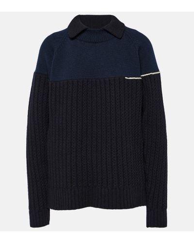 Victoria Beckham Double-collar Wool Sweater - Blue