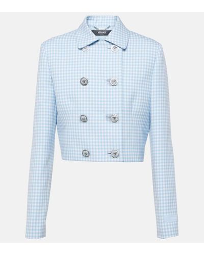 Versace Gingham Cropped Virgin Wool Jacket - Blue