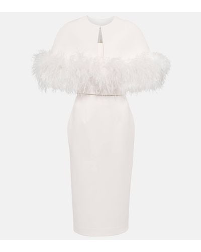Safiyaa Bridal Feather-trimmed Crepe Midi Dress - White