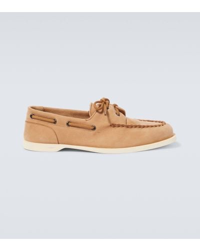 John Lobb Foil Leather Boat Shoes - White