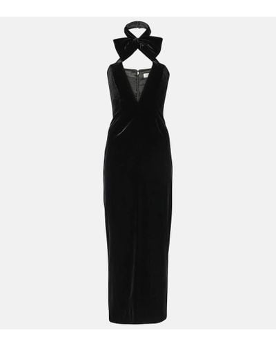 Alessandra Rich Bow-detail Velvet Midi Dress - Black