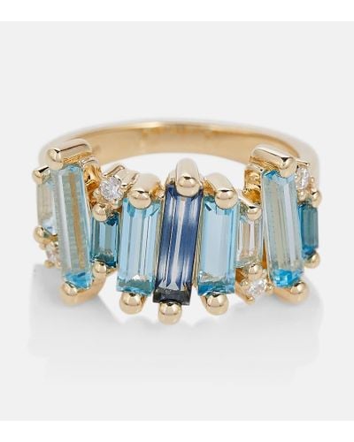 Suzanne Kalan Ring aus 14kt Gelbgold mit Diamanten und Topasen - Blau