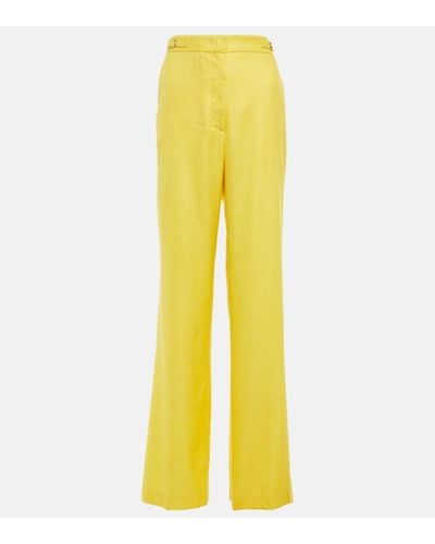 Gabriela Hearst Straight Wool, Silk And Linen Trousers - Yellow