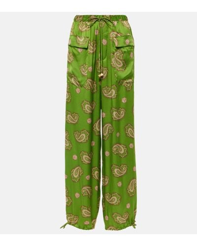 ALÉMAIS Dice Paisley Silk Trousers - Green