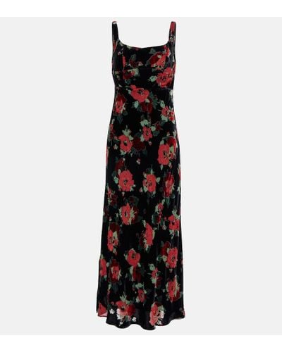 RIXO London Benedict Floral Silk-blend Velvet Midi Dress - Black