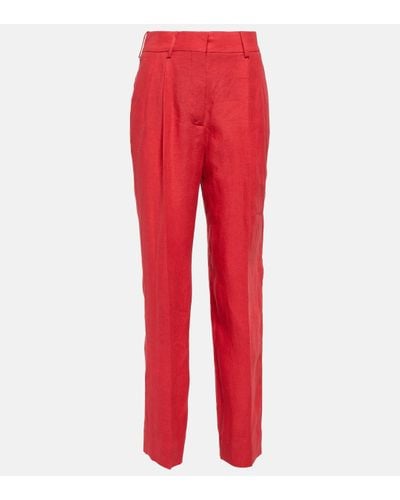 Blazé Milano Pantalon droit Banker a taille haute en lin - Rouge