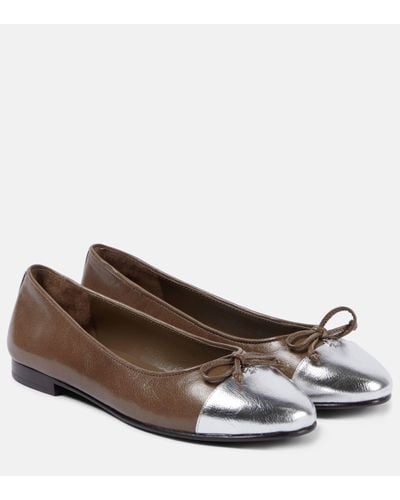 Tory Burch Cap-toe Leather Ballet Flats - Brown