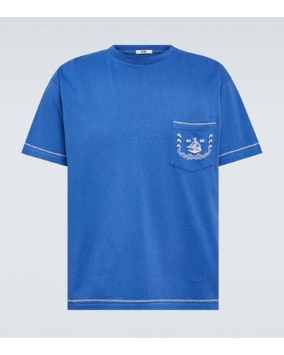 Bode T-shirt brode en coton - Bleu