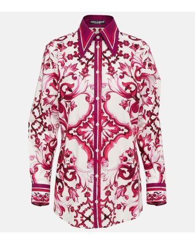 Dolce & Gabbana Bluse Aus Popeline Majolika-Print - Rot