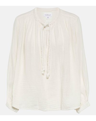 Velvet Top chemisier en coton - Blanc