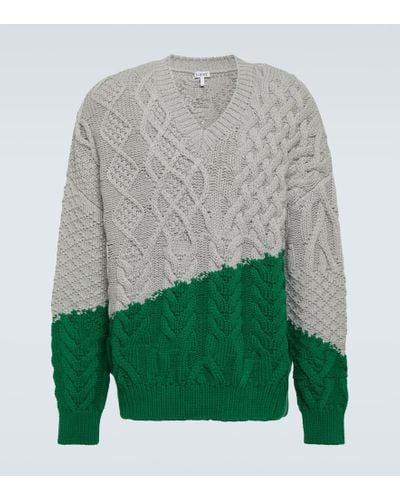 Loewe Contrast-embellished Cable-knit Wool Sweater X - Green