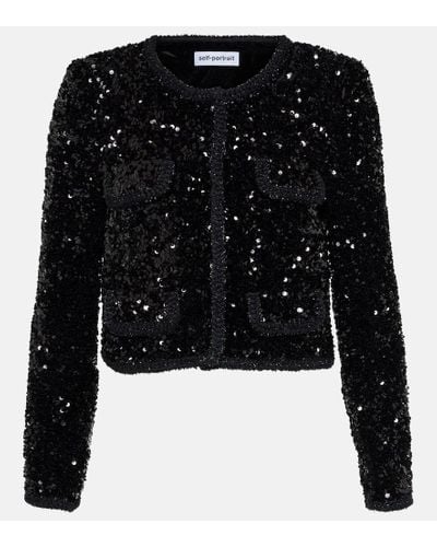 Self-Portrait Black Sequin Cropped Jacket