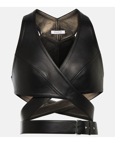 Alaïa Leather Crop Top - Black