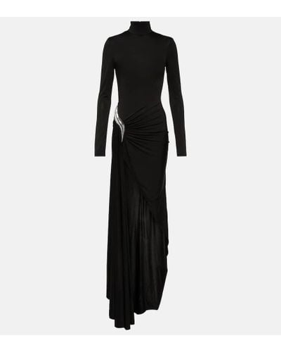 David Koma Asymmetric Mockneck Jersey Gown - Black