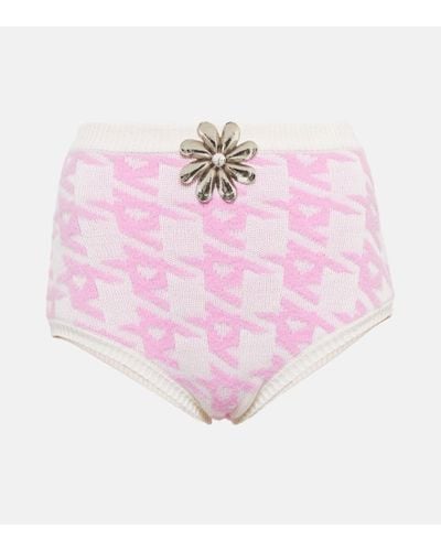 Area Embellished Houndstooth Shorts - Pink