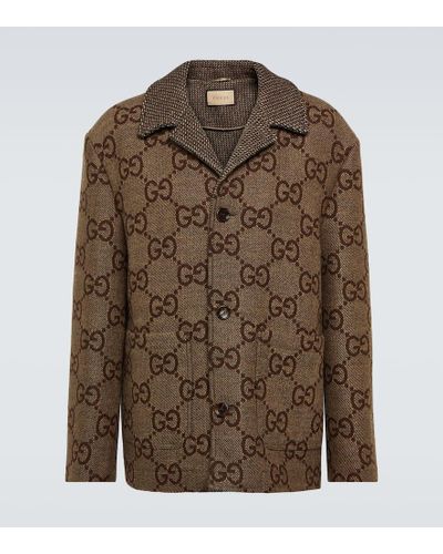 Gucci Maxi GG Wool Jacquard Coat - Brown