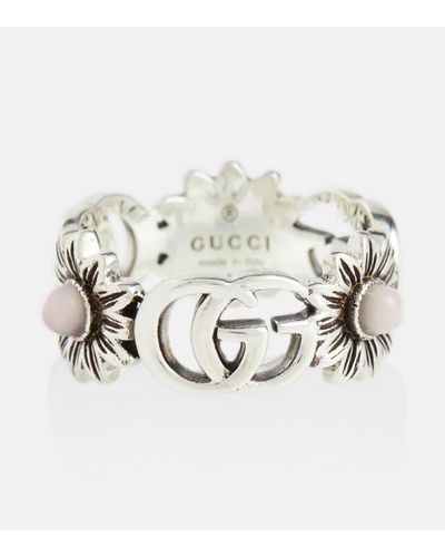 Gucci Anillo GG Marmont con perlas - Metálico
