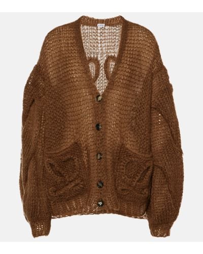 Loewe Anagram-embroidered Mohair Wool-blend Knitted Cardigan - Brown