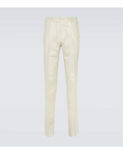 Thom Sweeney Wool, Silk, And Linen Tapered Pants - Natural