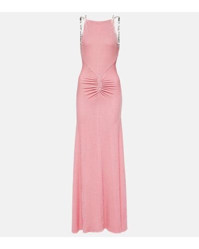 Rabanne Embellished Ruched Velvet Gown - Pink