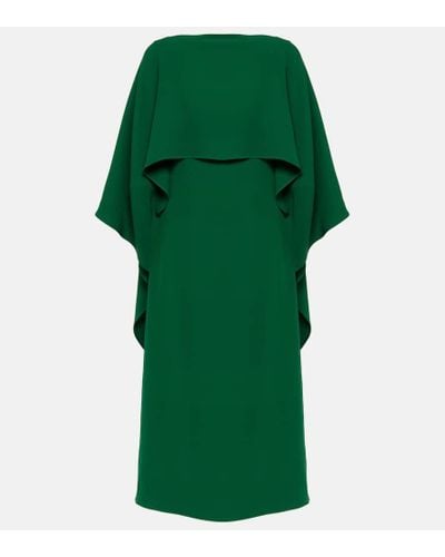 Valentino Vestido midi de crepe de seda con capa - Verde
