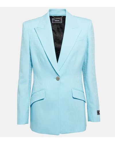 Versace Blazer en jacquard de laine a logo - Bleu