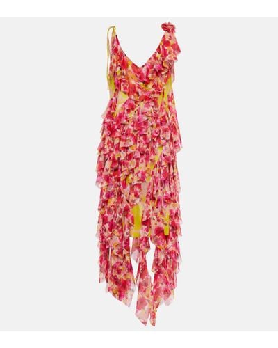 Dries Van Noten Ruffled Floral-print Silk-blend Chiffon Midi Dress - Red