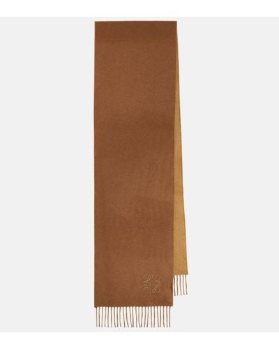 Loewe Anagram Embroidered Wool And Cashmere Scarf - Brown